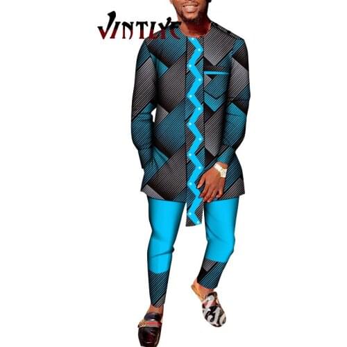 African Bazin Riche Mens Suit Ankara Floral Printed Jacket Trousers 2 Piece of Sets Africa Style Kante Custome Clothing WYN1462