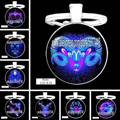 12 Constellations Keychains Zodiac Sign Pendant Key Ring Libra Aries Leo Key Holder Fashion Birthday Gift for Unisex