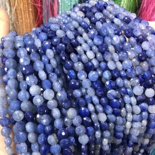 Natural Stone Beads Blue Aventurine Oblate Section Beads 6mm Loose Beads for Jewelry Making Necklace DIY Bracelet Length 38cm