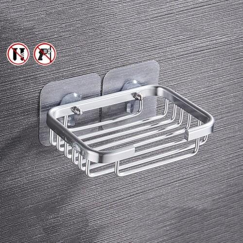 Storage Rack Soap Dish Drain Suction Cup Luminum Alloy Punch-free Perforation-free Sink Tools 13×9×3cm Aluminum Net