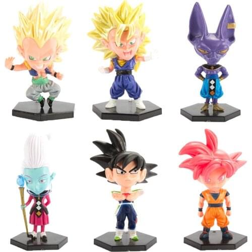 6Pcs/Set 13cm Dragon Ball Z Super Saiyan Son Goku Vegeta Son Gohan Beerus Whis Kawaii PVC Action Figure Model Toys Kids Gift