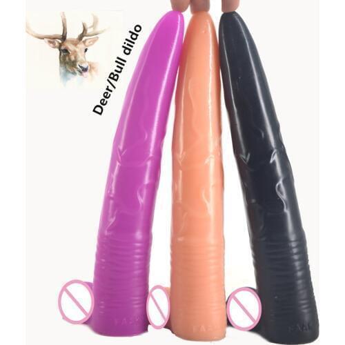 FAAK Long Dildo Black Penis Artificial Animal Deer Dildo Sex Toys for Women Dick Realistic Pussy Stimulate Lesbian Flirting Toy