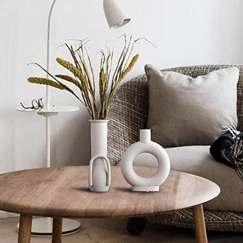 Geometric Art Home Decorative Vase Nordic Style Ceramic Flower Vase Gift White Living Room Flower Arrangement Furnishings Decor