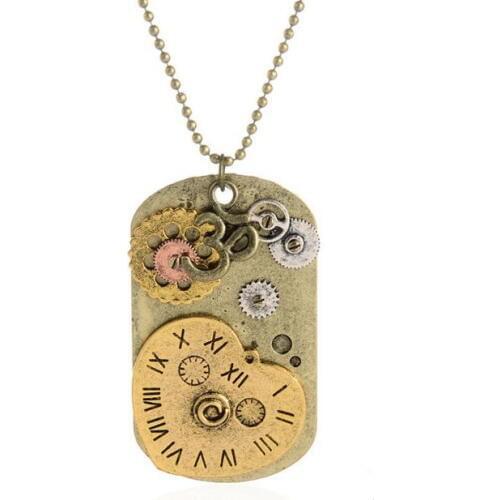 Good quality noval tag pendant steampunk mechancal gears neckace jewelry