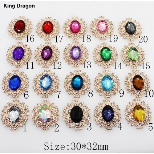 King Dragon Colorful Rhinestone Embellishment Used On Headband Flat Back 30MM*32MM 10PCS/Lot Gold Color KD583