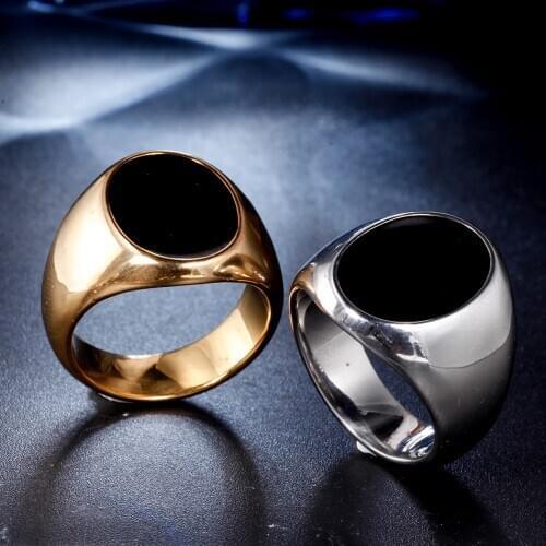 INSCHIC Steampunk Gothique Simple Black Glaze Man Signet Ring Knight Wide Big Titanium Stainless Steel Gift To Husband Boyfriend