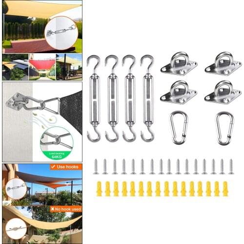 Awning Install Attachment Set Heavy Duty Sun Shade Sail 304 Stainless Steel Anti-Rust Hardware Kit for Home Garden Sunshade