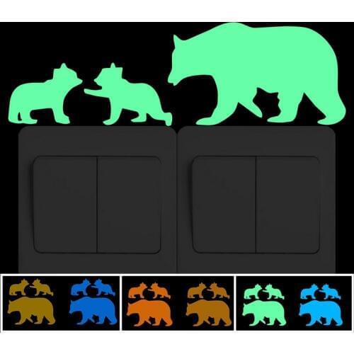 Mother Bear and Baby Switch Sticker Glow in the Dark Cartoon Wall Sticker Kids Room DIY Decoration Luminous Sticker Home Decor