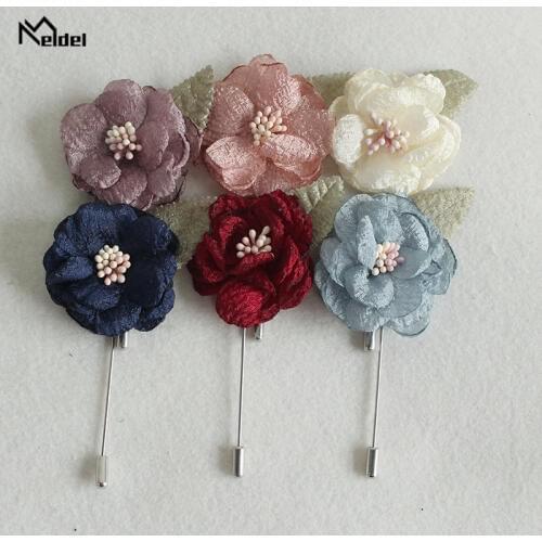 Meldel Mens Suit Brooch Wedding Corsage Prom Boutonniere Artificial Fabric Flower Handmade Men Suits Accessories Party Wedding