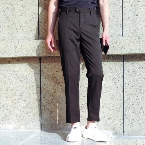 2021 Summer Thin Mens Ankle Length Dress Pants Korean Small Foot Lounge Pants Straight Leg Free Ironing Black/beige White Pants