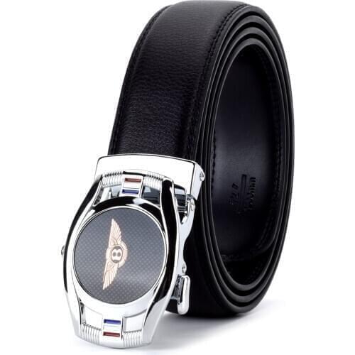WOWTIGER High Quality Male Luxury Brand Automatic buckle black 3.5cm Cowhide Genuine Leather Belts for men Designer men belt