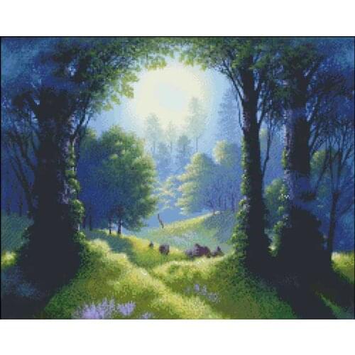 Top Quality Deep Green Forest Scenery Sewing kit Embroidery Needlework 14CT Unprinted Cross Stitch Kits Art DIY Handmade Decor