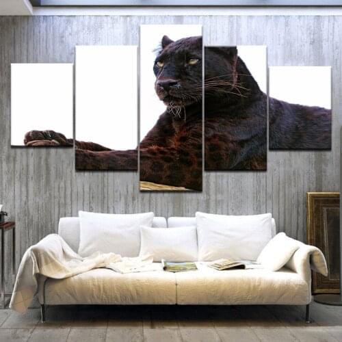 Canvas Painting Wall Art Modular Poster Frame 5 Panel Black Leopard Animal HD Printed Modern Pictures Home Decor Living Room