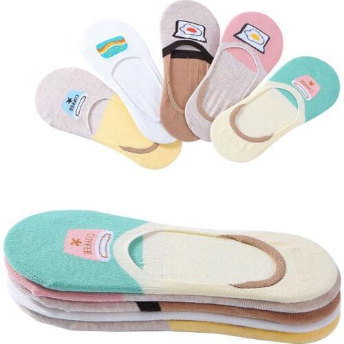 5 Pairs Women Silicone Non-slip Invisible Shaping Socks Hamburg Comfort Breathable Fashion Casual Socks Cute Cartoon Socks Meias