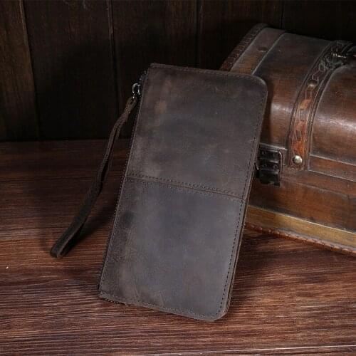 2020 new leather wallet retro crazy horse leather wallet factory direct wallet long mobile phone bag mens wallet