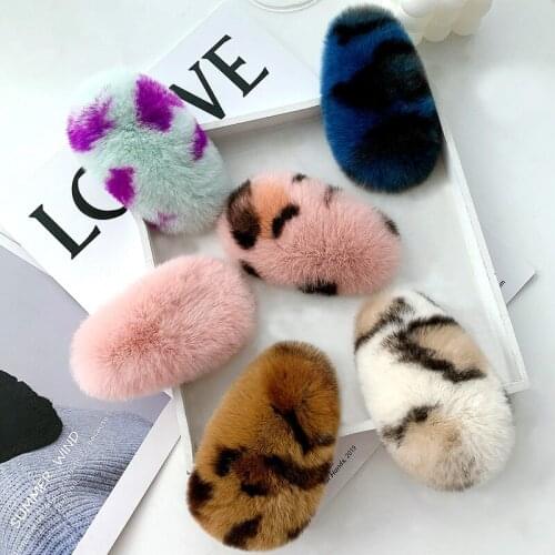 2020 New Rex Rabbit Fur Hair Clip Women Headwear Hair Accessories Ladies Fashion Hair barettes Girl Hair sticks Hairclips