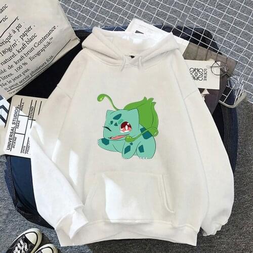 Autumn New Hoodie Pokemon Kawaii Bulbasaur Women Anime Poleron Clothes Cartoons Hooded Print Warm Cotton Pullovers Sweatshirts
