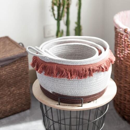 Woven Organizer Storage Basket Cotton Macrame Laundry Basket Toys Dirty Clothes Organization Barrel Home Kids Room Nursery Decor