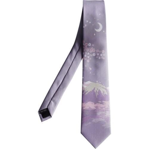 Gift Pink and purple Cherry Blossom Fuji Moon Embroidery Hand cut Premium party tie Creative neck tie width :7cm DX