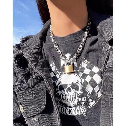 100% Stainless Steel Padlock Lock Pendant Necklace For Women Men Heavy Streetwear Chain Metal Padlock Choker Collar