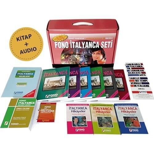 Fono Complete Italian Set 6 pcs Main Textbook (Seslendirmeli) Grammar, Standard Dictionary With Tables Italian Verb Times