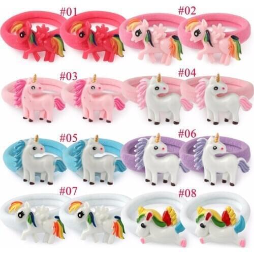 20 pcs / lot ,Unicorn horn headgear resin accessories with nylon hair ring cute unicorn nylon rubber bands