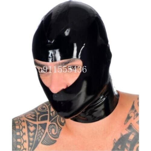 Handmade Black Latex Hoods Mask with Open Eyes&Mouth Cosplay Latex Mask Custom Made for Men