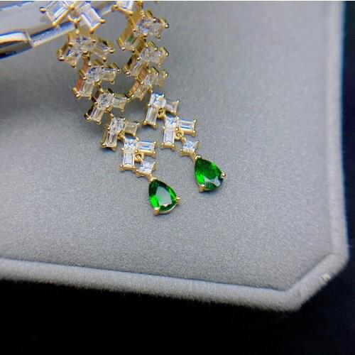 Luxury 100% 925 sterling silver earrings Cut Natural Blue Topaz Emerald Created Moissanite Gemstone Dangle Earrings Fine Jewelry