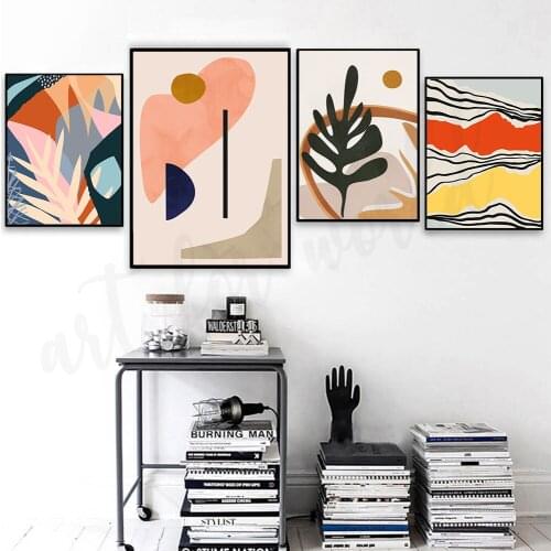 Modern Abstract Lines Waves Canvas Art Leaves Paintings for Living Room Bedroom Viewscape Wall Poster Home Decor