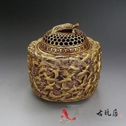 Old Copper A Thousand Crane Lucky incense burner