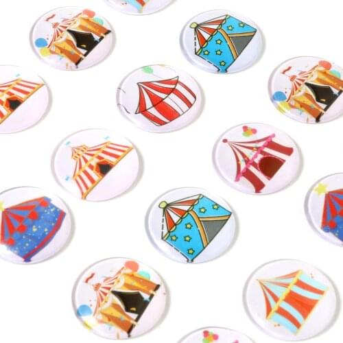 Glass Dome Seals Cabochon Accessories Round Flatback At Random Color Circus Troup Pattern 25mm DIY Making Jewelry Findings,20PCs