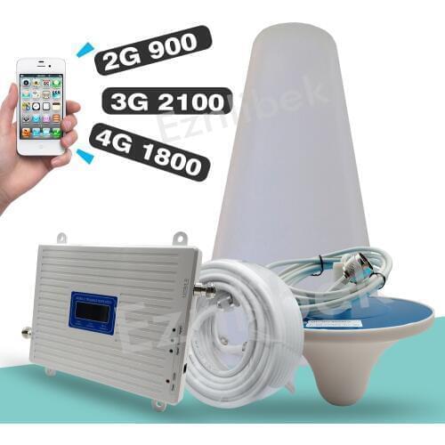 65dB Gain Tri Band Booster GSM 900+DCS/LTE 1800+UMTS/WCDMA 2100 mhz Cell Phone Signal Repeater 2G 3G 4G Network Signal Amplifier