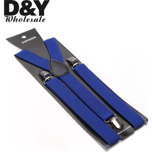Y- back 2.5cm wide "Royal blue" color Unisex Clip-on Braces Elastic Slim Suspender Suspenders For women men Wholesale & Retail