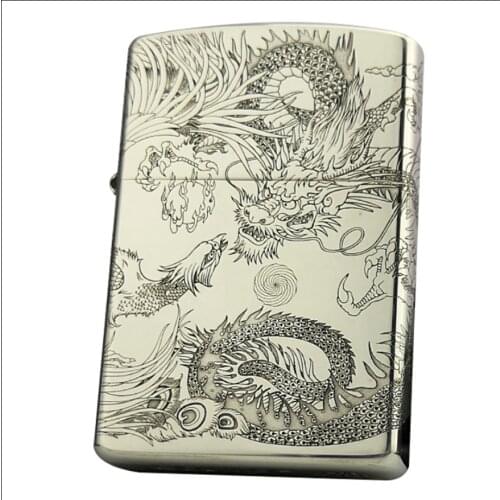 Surrounded by dragons and phoenixes kerosene gasoline Petroleum oil lighter gift (No Fuel, Handed -Made Sculpt 4 to 7 Days)