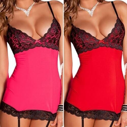 Women Exotic Apparel Dress Lace Color Patchwork Lingerie Sexy Lace Corset Lady Suspenders Sleepwear Bandage Backless Dresses