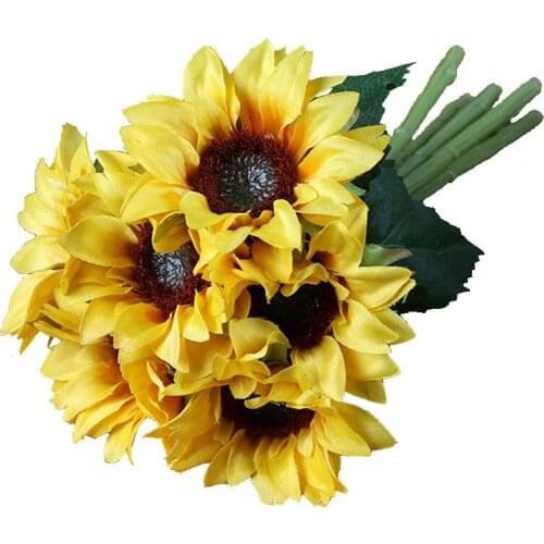 1 Bunch 6pcs Artificial Flowers Sunflower Bouquet Silk Yellow Home Garden Party Wedding Decoration DIY Flower Bouquet