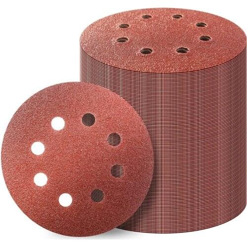 100PCS 5 Inch 8 Hole Hook and Loop Sanding Discs 60 80 120 180 240 320 400 Grits Sand Paper for Random Orbital Sander