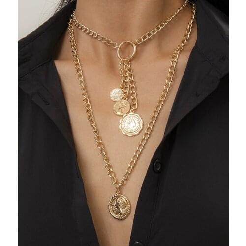 2021 Retro style portrait pendant, feminine style, multi-layer stackable Tassel Necklace