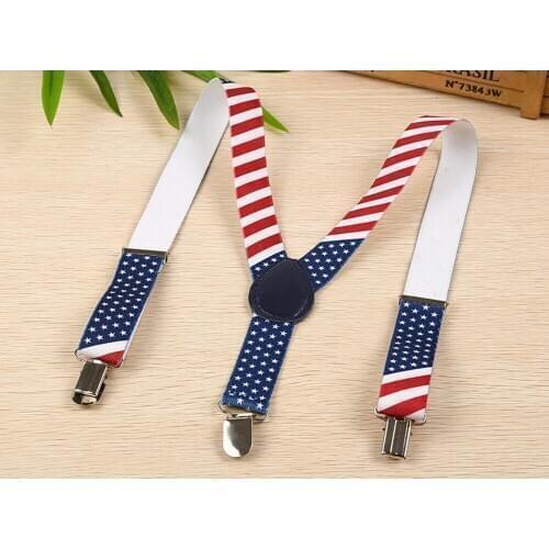 240pcs/lot 2.5*65cm kids children Elastic american flag Suspenders/U.S star flag 3 clip Suspenders