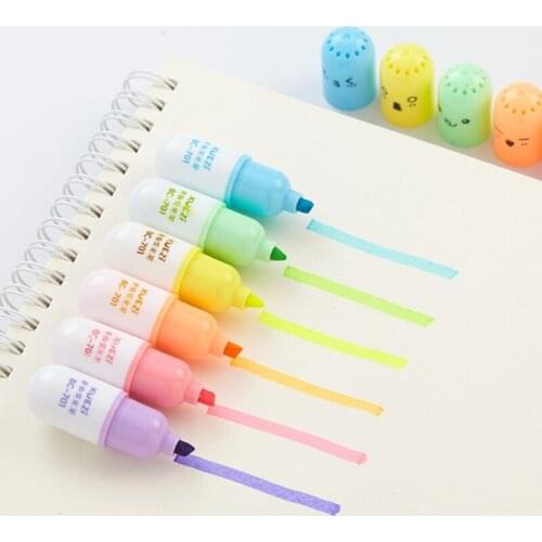 6 pcs Mini Pill Leaves Eggs Shaped Highlighter Pens For Writing