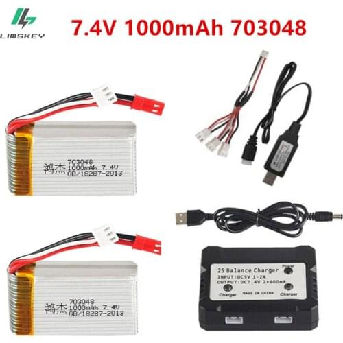 7.4V 1000mah 25C Lipo Battery and 7.4v Charger For MJXRC X600 U829A U829X F46 X601H JXD391 FT007 2s Lipo Battery 703048 parts