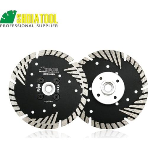 SHDIATOOL 2pcs 125mm Hot PressedDiamond Cutting Discs 5/8-11 FLANGE Diamond Turbo Blade Slant Protection Teeth concrete granite