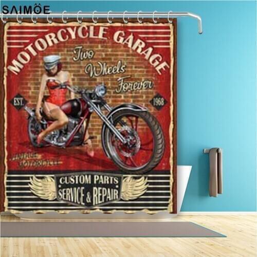 American Style Bathroom Curtain 19 Free Motorcycle Ride Die Print Shower Curtain Polyester Fabric Bath Curtain Shower Sets