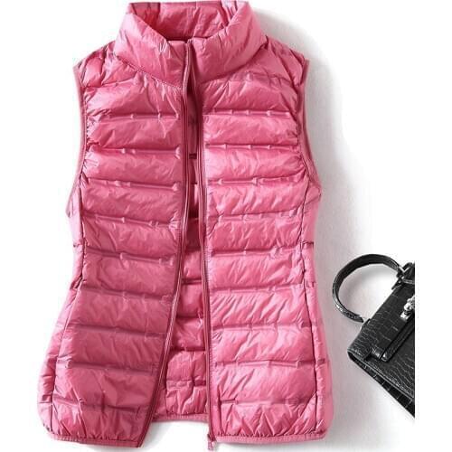 Seamless Ultra Light Down Vest Womens Short Outerwear White Duck Down Waistcoat Stand Collar Down Coat Sleeveless Puffy Jacket