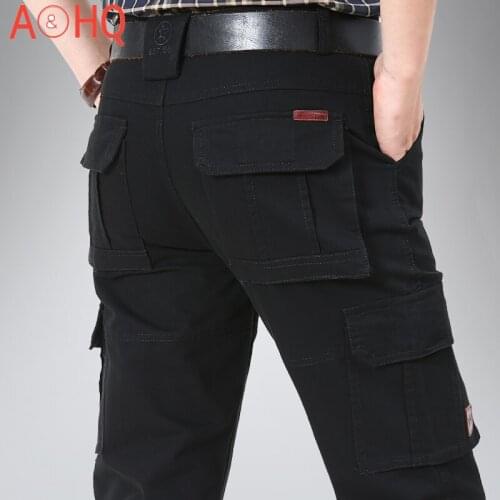 Babby Denim Cargo Pants Men Multi-pocket Tactical Army Military Pants Casual Black Khaki Trousers 2021