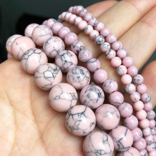 Pink Howlite Turquoises Stone Beads Round Loose Rondelle Beads For Jewelry Making DIY Bracelet Accessories 4 6 8 10 12mm 15"Inch