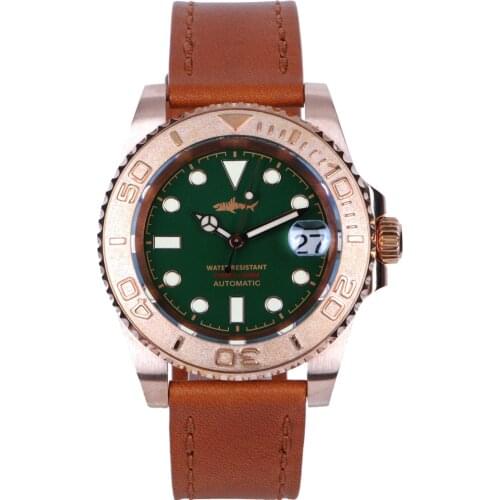 Heimdallr Mens Bronze Diver Watch Green Dial Sapphire Crystal 30ATM Water Resistance NH35 Automatic Movement Mechanical Watches