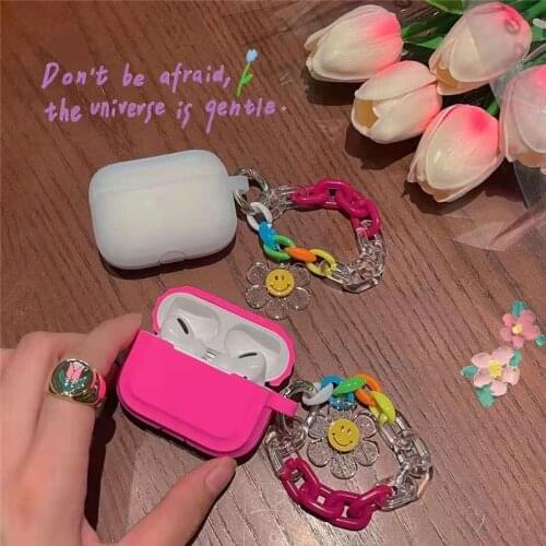 3D Colorful Sunflower Bracelet Hard Plastic Case for Airpods 1 2 Pro 3 Wireless Bluetooth Headset Fluorescence Cover Gift