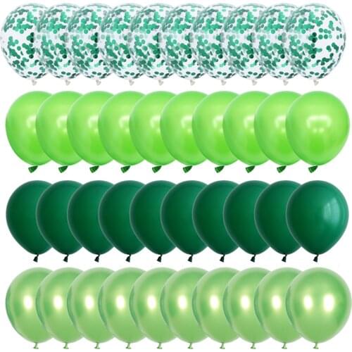 40pcs Green Latex Balloon Metal Confetti Balloon Jungle Party Children Birthday Party Globos Home Decoration Accessories