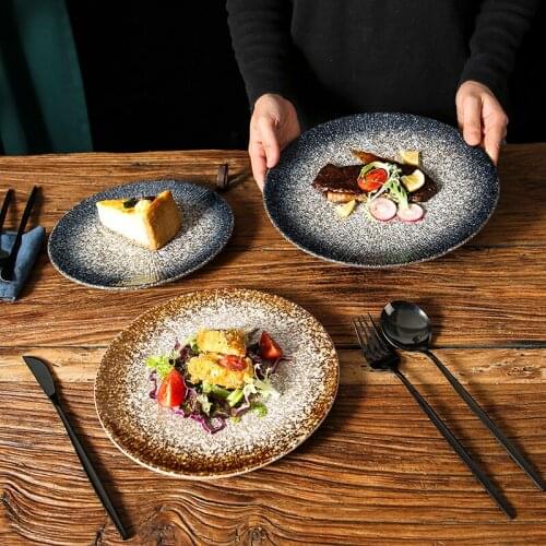 Chinese dinner plate Japanese retro restaurant tableware couple dinner plate knife fork spoon set table decoration